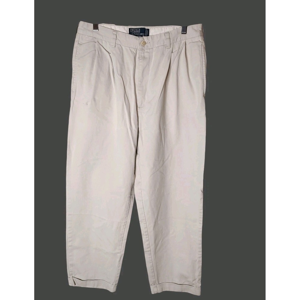 Polo Ralph Lauren Hammond Pant Double Pleated Pants Men 34x30 Khaki Chino Cuffed